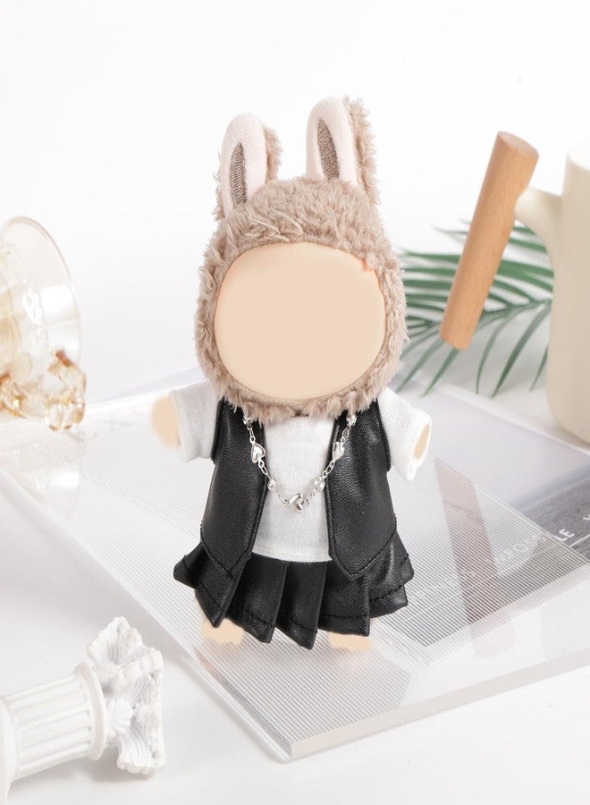 Penitue 4pcs Skirt Outfit Set for Dolls, Mini Doll Clothes Set Includes T-Shirt, Black Leather Jacket, Mini Skirt and Necklace, Cool Doll Clothes Accessories for Collectors & Fans - Image 5